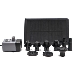 Heissner Set pompa solare per laghetto (ca. 150 l/h) con pompa, pannello solare e 7 ugelli.