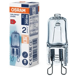 Lampe spéciale Osram Oven Pin G9, 25W, blanc chaud, pour fours jusqu'à 300°C.