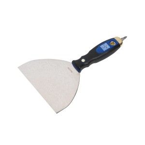 Spatule LUX en acier inoxydable avec poignée souple 2K, 150 mm, avec embout à l'extrémité de la poignée pour un travail confortable.