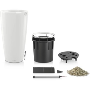 Pot de fleurs Lechuza Rondo Premium, Ø 40 cm, blanc brillant, avec accessoires de plantation.