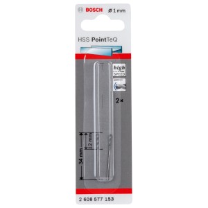 Punte elicoidali HSS PointTeQ Bosch, 1 mm, confezione da 2. Punta per metallo per foratura rapida.