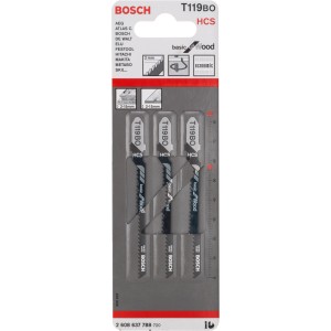 Lame de scie sauteuse Bosch T 119 BO, lot de 3 pour coupes courbes dans le bois.