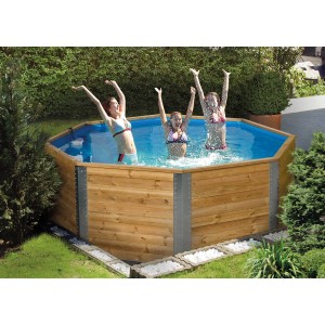 Piscine en bois Weka 593 avec baigneurs. Bois traité sous pression, échelle incluse.