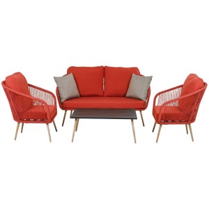Greemotion Lounge-Set Meran, 4-teilig, karminrot, mit Sofa, zwei Stühlen und Tisch. Gartenmöbel für 4 Personen.