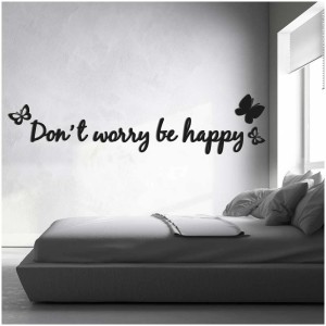 Wandsticker "Don't Worry" mit 3D-Effekt, Schriftzug und Schmetterlinge in Schwarz.