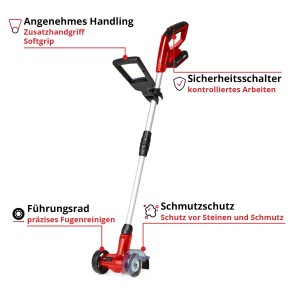 Einhell GC-CC 18 Li Kit pulitore per fughe a batteria con batteria, rosso, con manico telescopico e rotella guida.