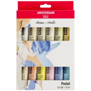 Amsterdam Acrylfarben Pastell Set, 12 Farben à 20 ml im Karton.