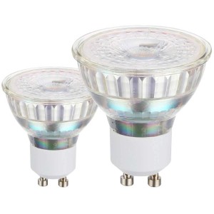 Set 2 lampadine LED Eglo GU10, 4.5W, vetro trasparente. Luce bianca calda per lampade e faretti.