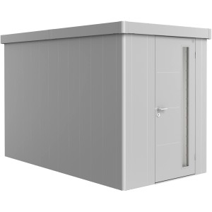 Casetta da giardino Biohort Neo 4A in metallo argentato con porta standard. Ideale per il giardino.