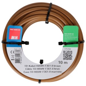 Câble TD H05VV-F, brun, 3 x 1,0 mm², rouleau de 10 m. Conduit flexible en plastique.