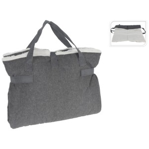 Tappetino pieghevole per animali domestici in poliestere grigio, 60x80 cm, con manici. Ideale come cuccia per gatti o letto da viaggio.
