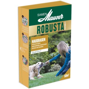 Emballage de graines de gazon Robusta : Gazon robuste pour la maison et le jardin, idéal pour les enfants et les animaux domestiques.