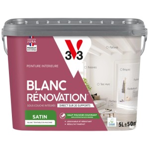 Secchio di pittura V33 Renovierfarbe Blanc Rénovation Bianco, finitura satinata, 5L. Pittura murale per interni.