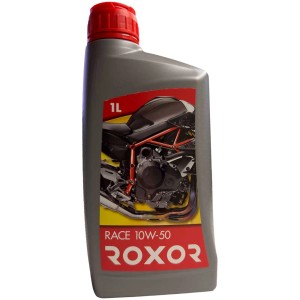 Huile moteur Roxor Race 10W-50, bouteille de 1 litre pour moteurs haute performance.