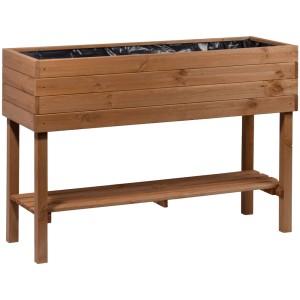 Letto rialzato da giardino in pino marrone con ripiano (80x117x40cm) per giardino o balcone.