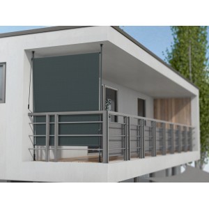 Tenda verticale antracite 1,5x2m come protezione da vista e vento su un balcone.