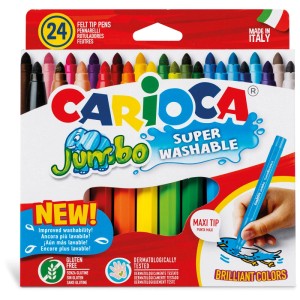 Carioca Jumbo Fasermaler, 24 Stifte im Set, verschiedene Farben, für Kinder.