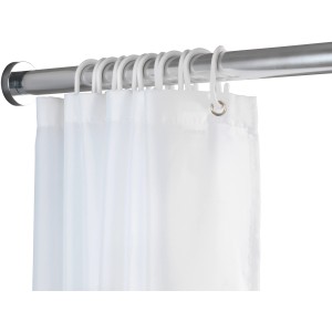 Barre de rideau de douche extensible Wenko Luz, chromée, avec rideau et anneaux.