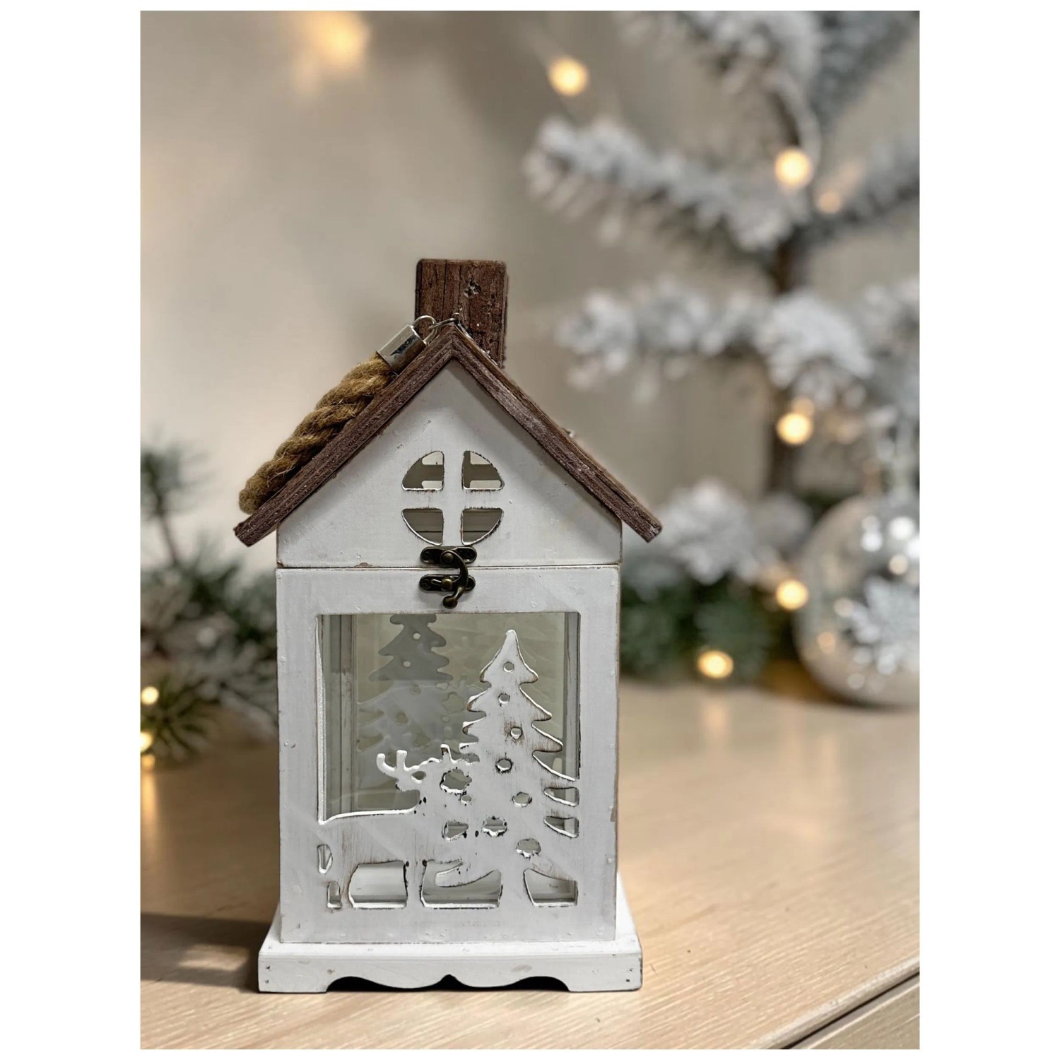 Laterne Rentier Holz Weiss-Braun 20 x 15 x 42 cm kaufen bei OBI