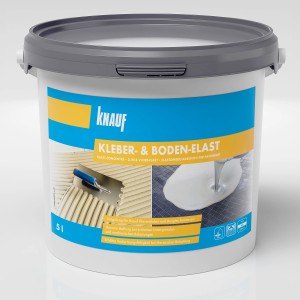 Secchio di Knauf Kleber- und Boden-Elast 5 l, liquido di miscelazione per adesivi per piastrelle e stucco.