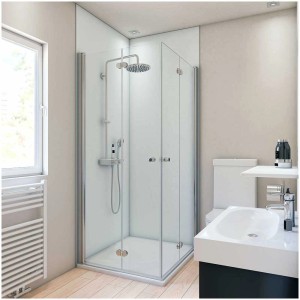 Pannello posteriore doccia Breuer effetto pietra bianco, 150x255 cm, per un bagno moderno.