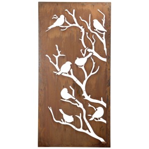 Paravent en acier couleur rouille Nouvel Birdie avec motif d'oiseaux pour jardin ou balcon.