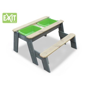 EXIT Aksent tavolo da sabbia, acqua e picnic con panca, legno grigio con vasche verdi.