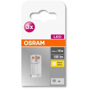 Osram Lampada LED G4, confezione da 3. Forma ovale e chiara, luce bianca calda. Ideale per illuminazione d'accento.