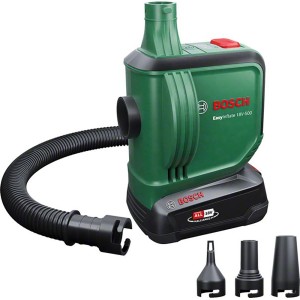 Pompe à air sans fil Bosch EasyInflate 18V-500 avec tuyau et embouts pour matelas pneumatiques.
