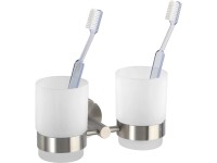 Wenko Zahnputzbecher Duo Bosio mit Halter Glas / Edelstahl Silber matt