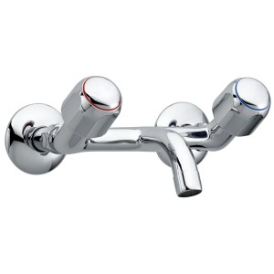 Miscelatore lavabo a parete Laufen Silor Chromline, rubinetto a due maniglie, cromo.