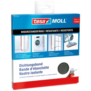 Tesa Tesamoll Joint d'étanchéité néoprène noir pour portes et fenêtres, 10 m x 12 mm, pour la protection contre les courants d'air et l'étanchéité.