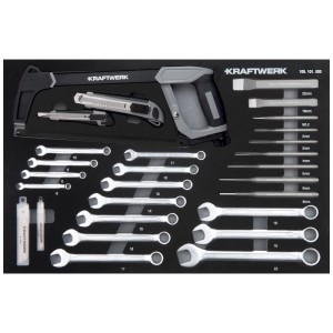 Kraftwerk Schraubwerkzeug-Set Basic Line, 46-teilig mit Schraubenschlüsseln, Säge, Meißel und Zubehör.