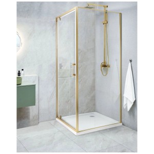 Beliani Cabine de douche Darli en verre transparent et doré 185 x 70 x 70 cm