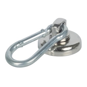 Magnete a base tonda Fix-o-moll in neodimio, 40 mm, con moschettone, argento.