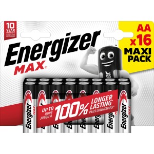 Energizer Max AA Batterie alcaline, confezione da 16. Batterie alcaline per dispositivi di uso quotidiano.