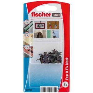 Fischer Fast & Fix ganci a muro, 8 pezzi, neri, per un fissaggio rapido senza forare.