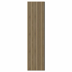 DenPanels Akustikpaneel Eiche Dunkel mit variierenden schwarzen Filzlamellen. Wandpaneel 240x60 cm.
