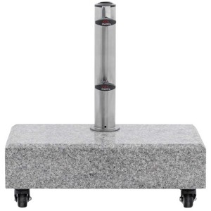 Base per ombrellone in granito rotolante (25 kg) con freno per un posizionamento sicuro.