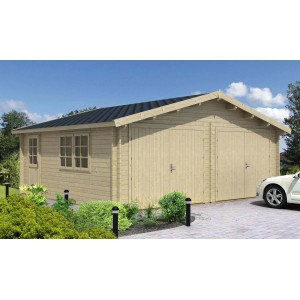 Garage doppia Alpholz D-44 ISO abete naturale, carport in legno con due porte e porta laterale.