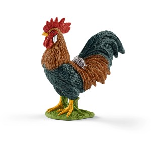 Schleich Farm World Coq, figurine jouet détaillée pour enfants, marron/noir avec crête rouge.