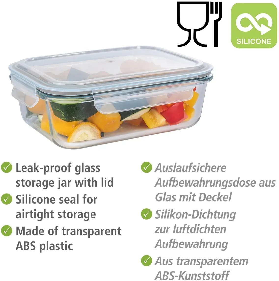 WENKO Glas Frischhaltedose Pacu 1 Liter – Luftdicht, Stapelbar, Mit Silikondichtung