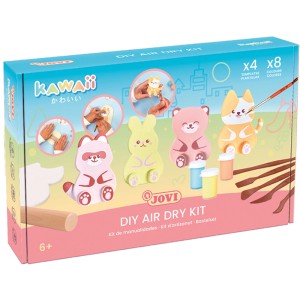 Jovi DIY-Töpfer-Set Kawaii: Box mit lufttrocknender Modelliermasse, Farben, Pinsel und niedlichen Tierfiguren.