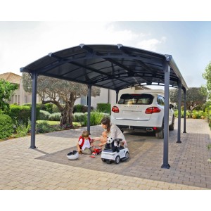 Canopia Carport Arcadia 6400 antracite con auto e bambini che giocano.