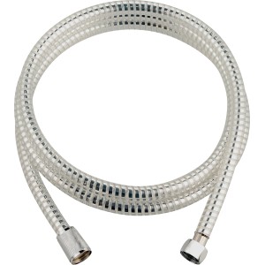 Flexible de douche en plastique argenté et transparent, longueur 200 cm.