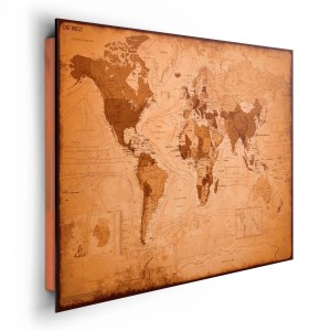 Quadro da parete con mappa del mondo antica, 90x60 cm, toni marroni. Decorazione murale per interni.