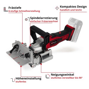 Einhell Power X-Change TE-BJ 18 Li Solo fresatrice per lamelli: Fresatrice a batteria con regolazione angolare fino a 90° per la lavorazione del legno.