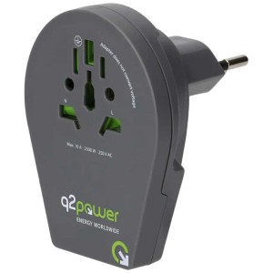 Welt-Adapter für CH, IT & BRA. Grau, für Stecker AUS, I, UK, CH, USA, Europa Typ26. Ideal für Reisen.
