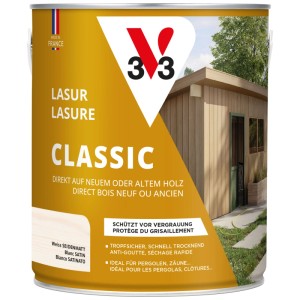Barattolo di V33 Impregnante per legno Classic Bianco, finitura satinata, 2,5 l. Protezione legno per esterni.