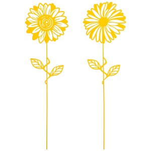 Gelbe Mica Decorations Gartenstecker Blumen, 114 cm, aus Metall für Gartendeko.
